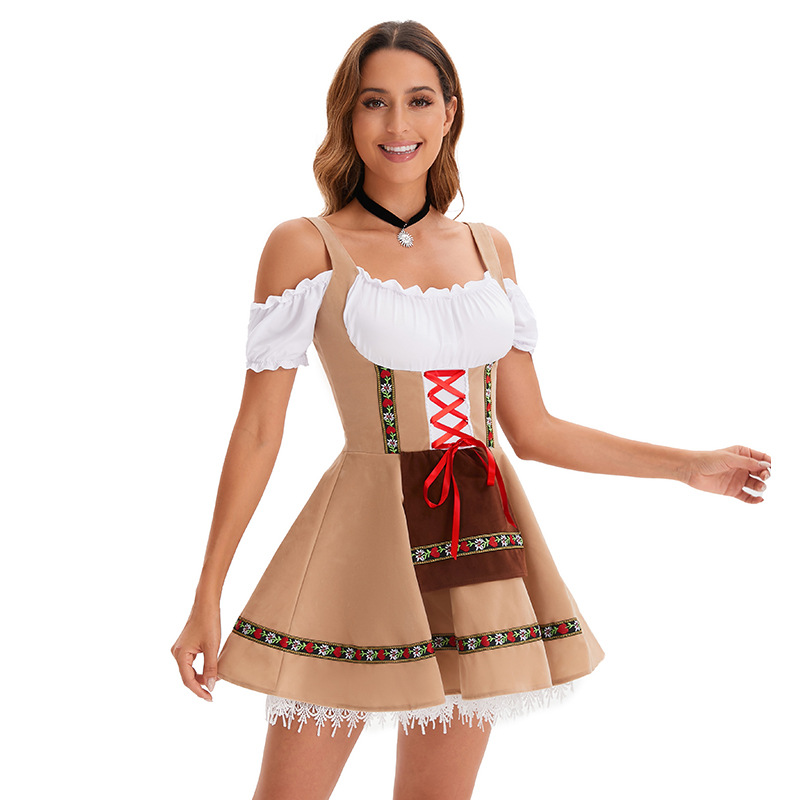 Традиционное баварское платье Dirndl с открытыми плечами Фестивальный костюм